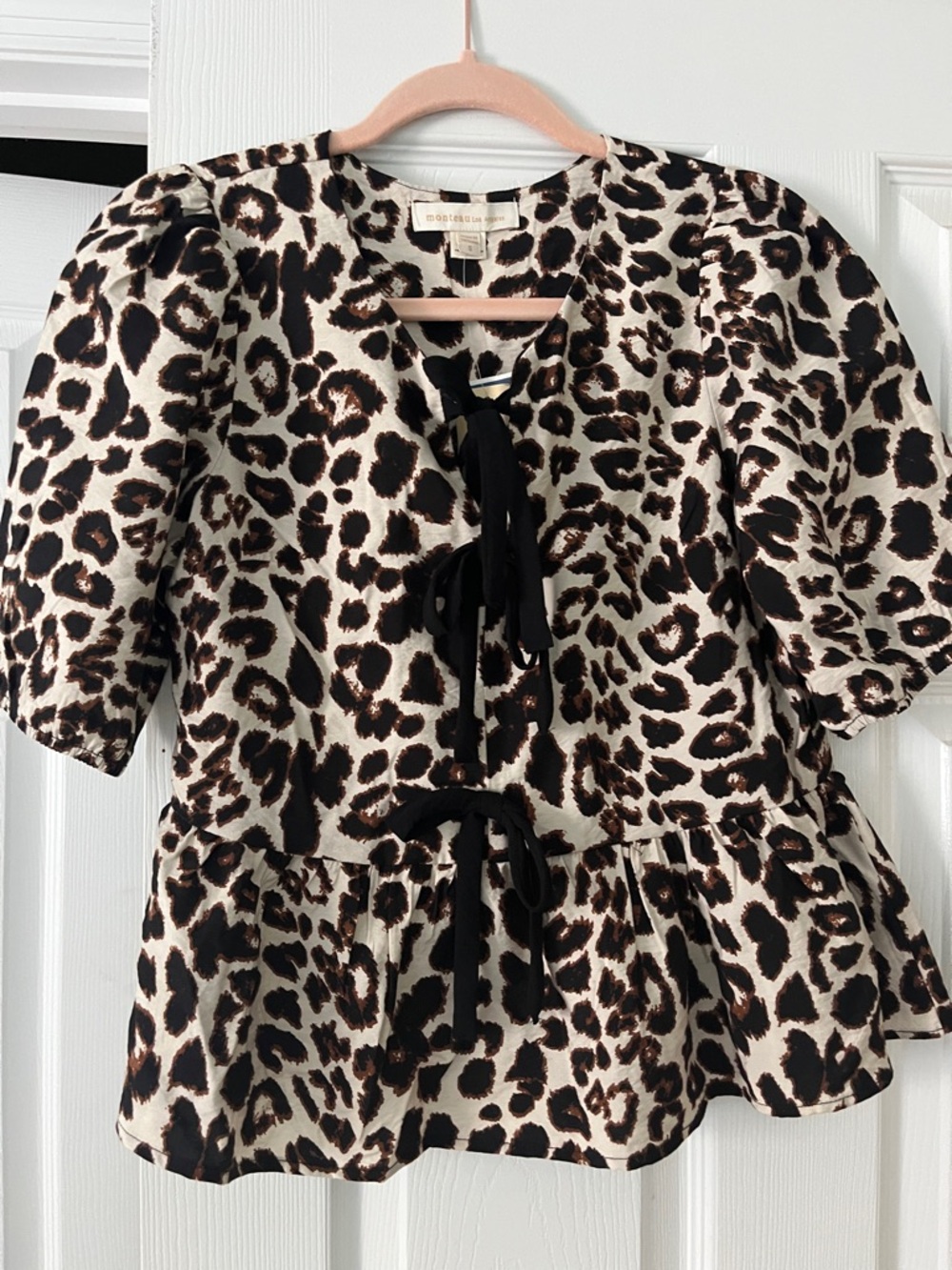 Leopard Print Peplum Top with Black Ties